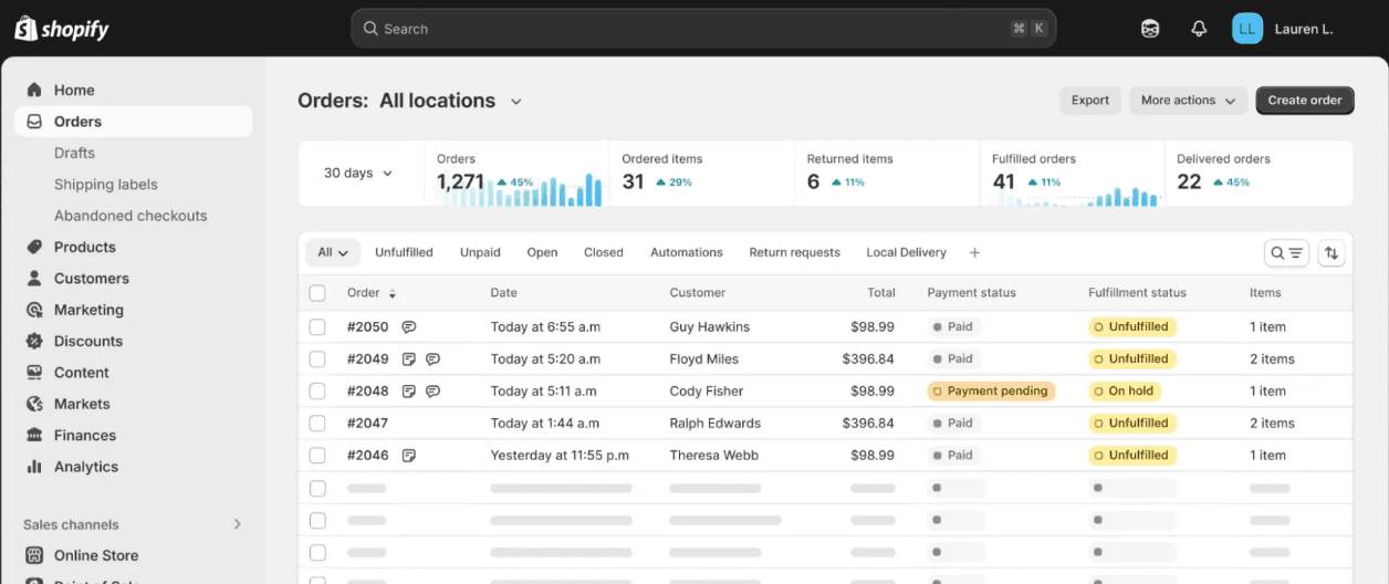 Connected to Shopify