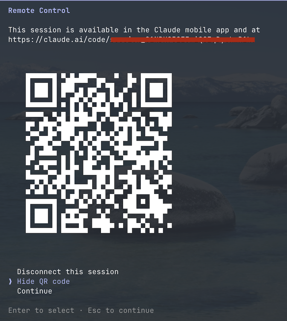 Scanning the Remote Control QR code to open a terminal session on a phone